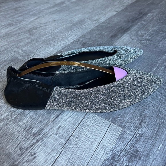 Zara Flats Pointy Toe Silver Black Size 41 - Picture 2 of 9